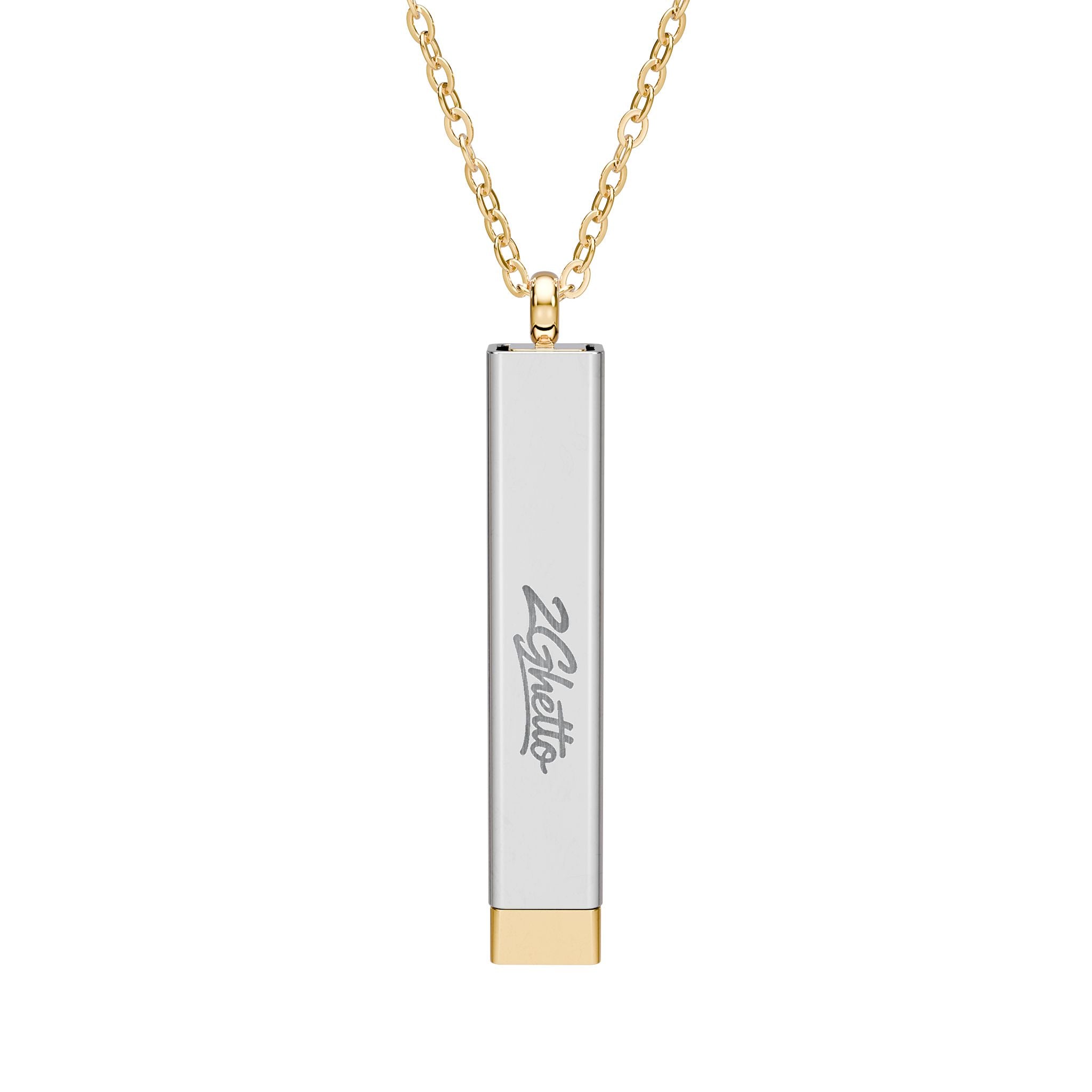 2Ghetto Secret Block Bar Necklace - Gold